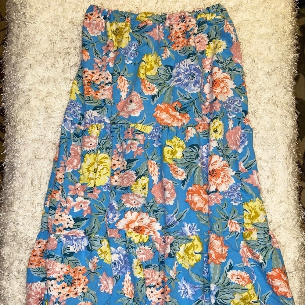Blue Floral Tiered Maxi Skirt - Women